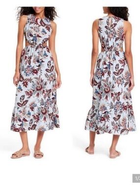 RHODE X Target White Midi Dress with Blue and Brown Floral Print 2X